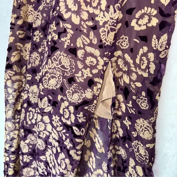 For Love & Lemons Double Slit Sleeveless Maxi Dress Purple Velvet Silk Floral S - Picture 6 of 9